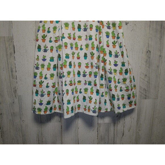 Modcloth Ixia Cactus Mini Print White Green Fit & Flare Dress Sundress Size M - Picture 2 of 6